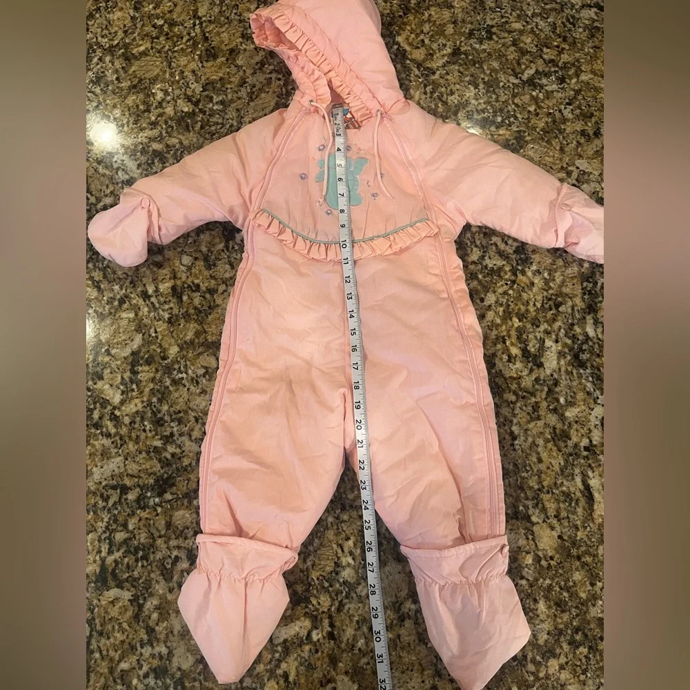 Adorable Vintage 24 M Ski Valley Snow Suit‎ Bear Embroidered Pink